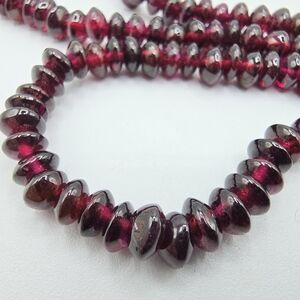VTG Garnet Bead Necklace 22.5” Rondelle Beads Sterling 925 Clasp Strand Natural